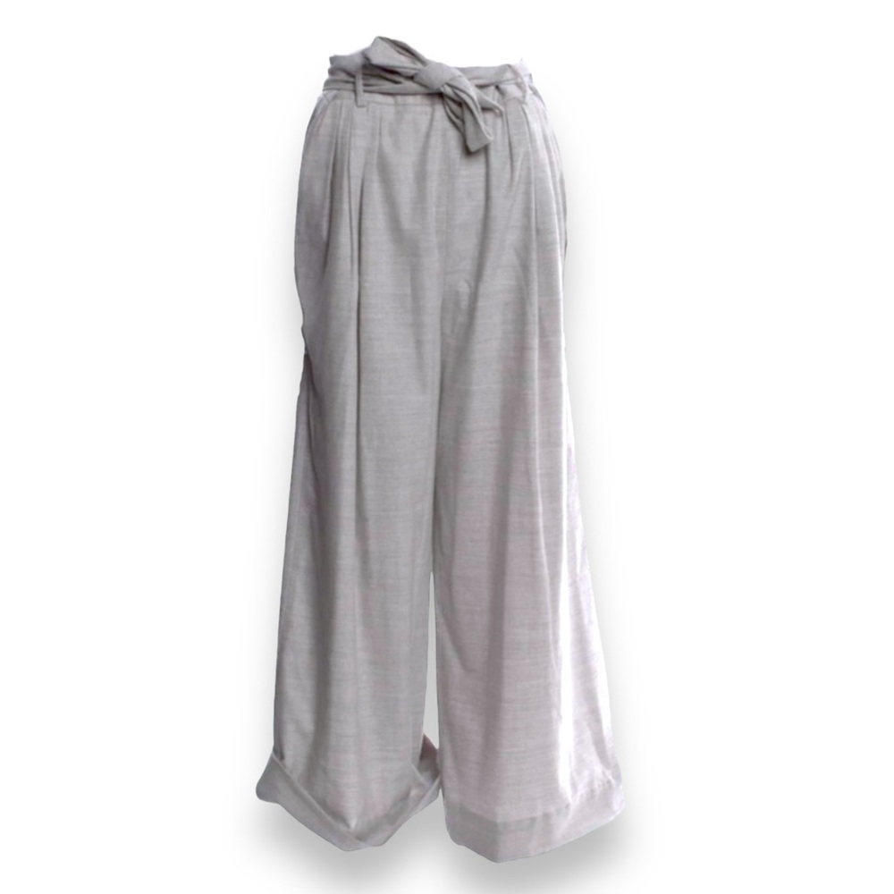 Fabiana Filippi Cashmere Wool Wide Leg Trousers Gray Tie Waist Pleated Italy 40